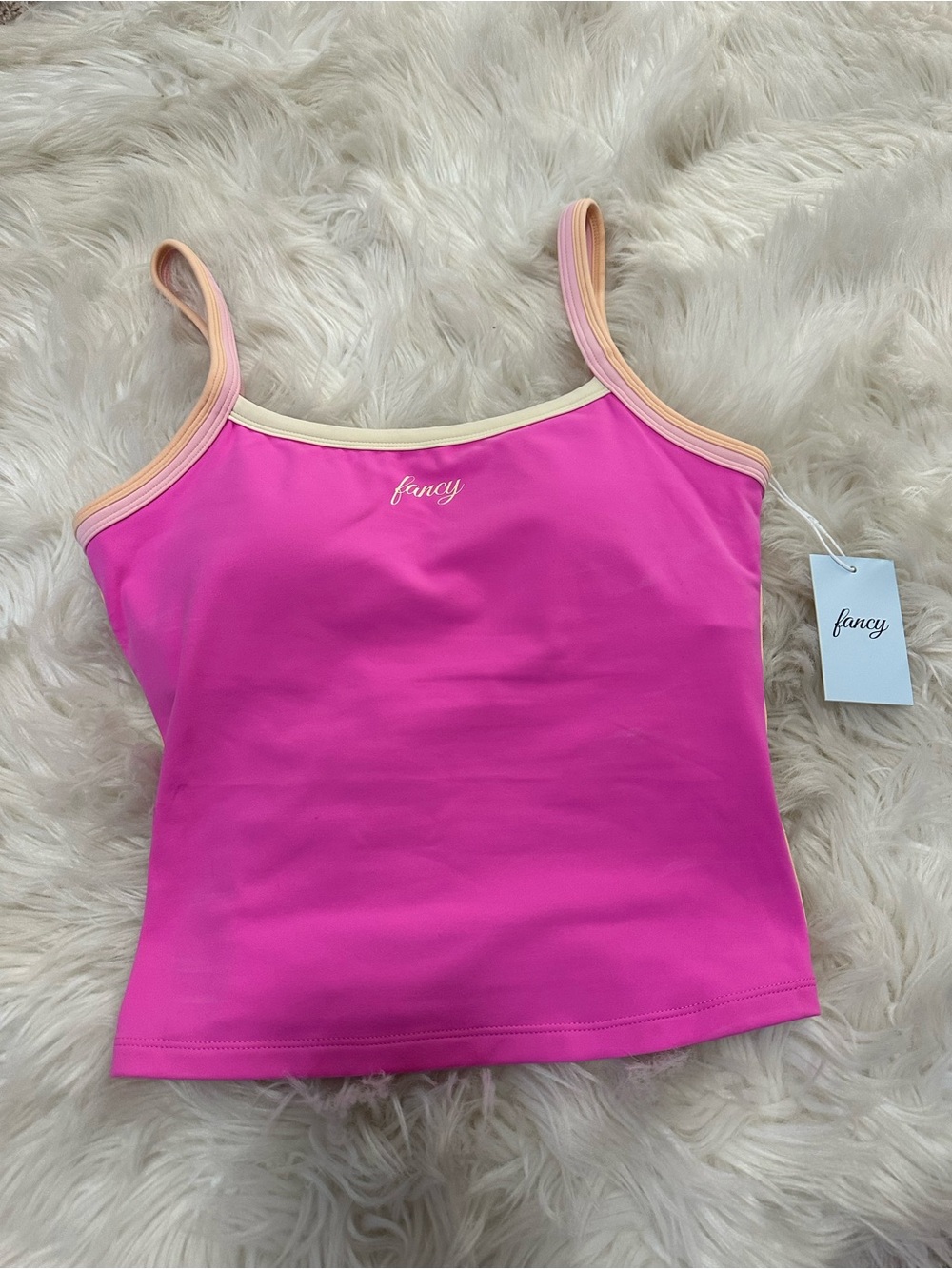 Fancy Women's Pink Crop Tank with Peach-Cream Contrast Trim
